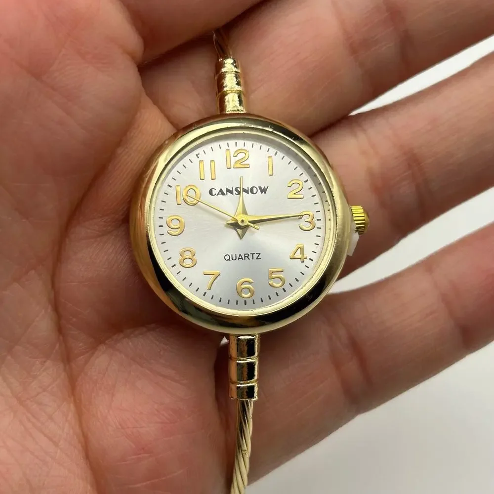 Cansnow Gold-tone Thin-twisted Cable Bracelet Watch Working New Battery